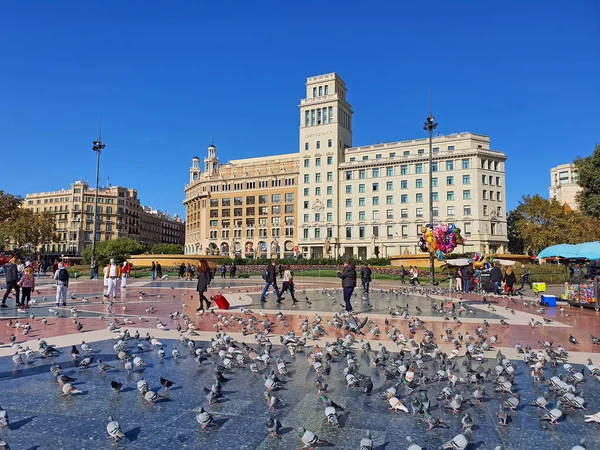 Barcelona España Noviembre 2019 Gente Plaza Cataluña Centro Ciudad — Foto de Stock