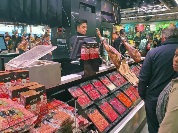 Barcelona Španělsko 2019 Masový Stánek Boqueria Trh Známý Potravinářský Trh — Stock fotografie