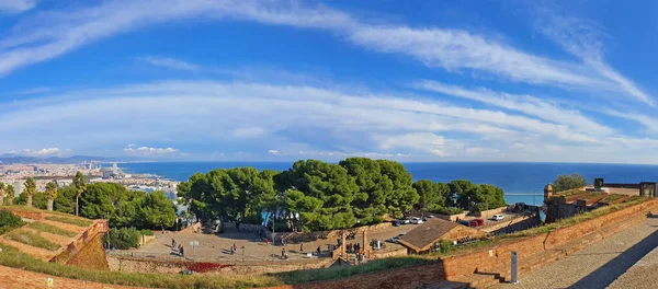 Barcelona Spain November 2019 Ancient Walls Montjuic Castle Barcelona Panorama — Stock Photo, Image