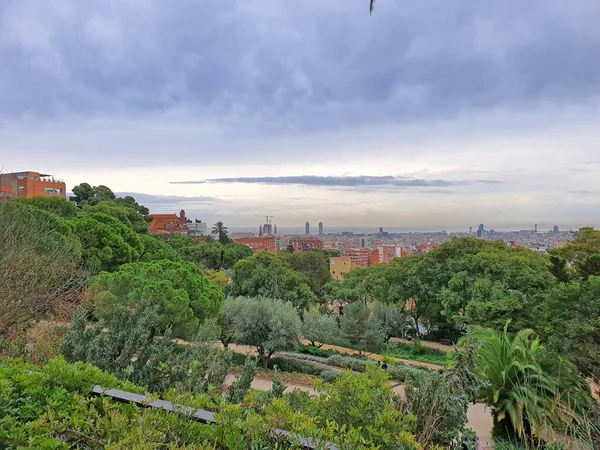 Green Park Guell Panorama Barcelony Wzgórza — Zdjęcie stockowe