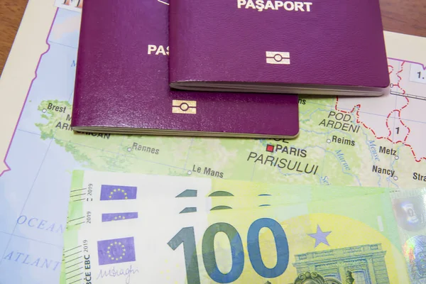 Passaporto Biometrico Valuta Euro Sulla Mappa Della Francia — Foto Stock