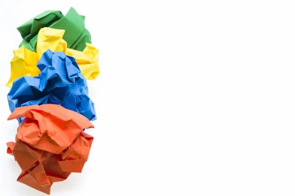 Colored Crumpled Paper Ball Row Focus Blue One — Stock Photo, Image