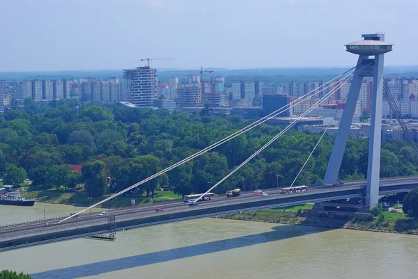 Horizonte Bratislava Puente Snp Sobre Río Danubio Conocido Como Puente — Foto de Stock