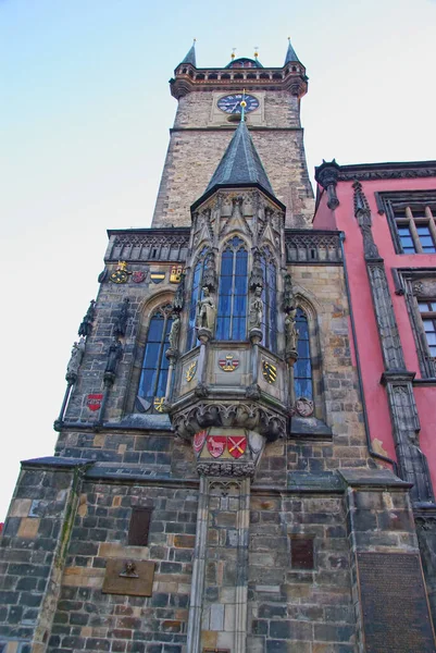 Beautiful Historic Clock Tower Prague Town Hall Building — Stock Photo, Image