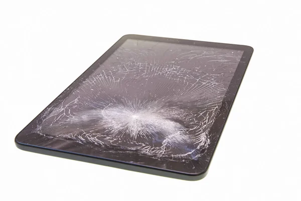 Tablet Broken Screen Glass Isolated White — Stock Photo, Image