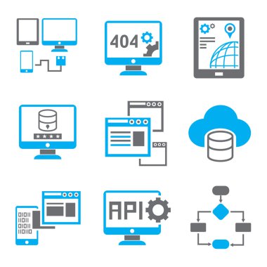 Yazılım, API ve Mavi Tema simgeleri programlama