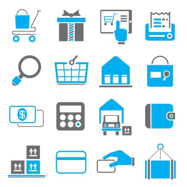e ticaret ve alışveriş simgeleri Mavi Tema