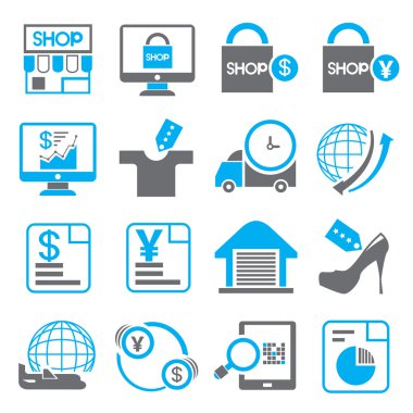 nakliye, alışveriş ve Finans simgeleri Mavi Tema