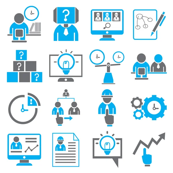 Icônes de gestion des affaires et des ressources humaines dans le thème bleu — Image vectorielle