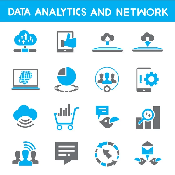 Data analytics, network and communication concept icons — Stock Vector