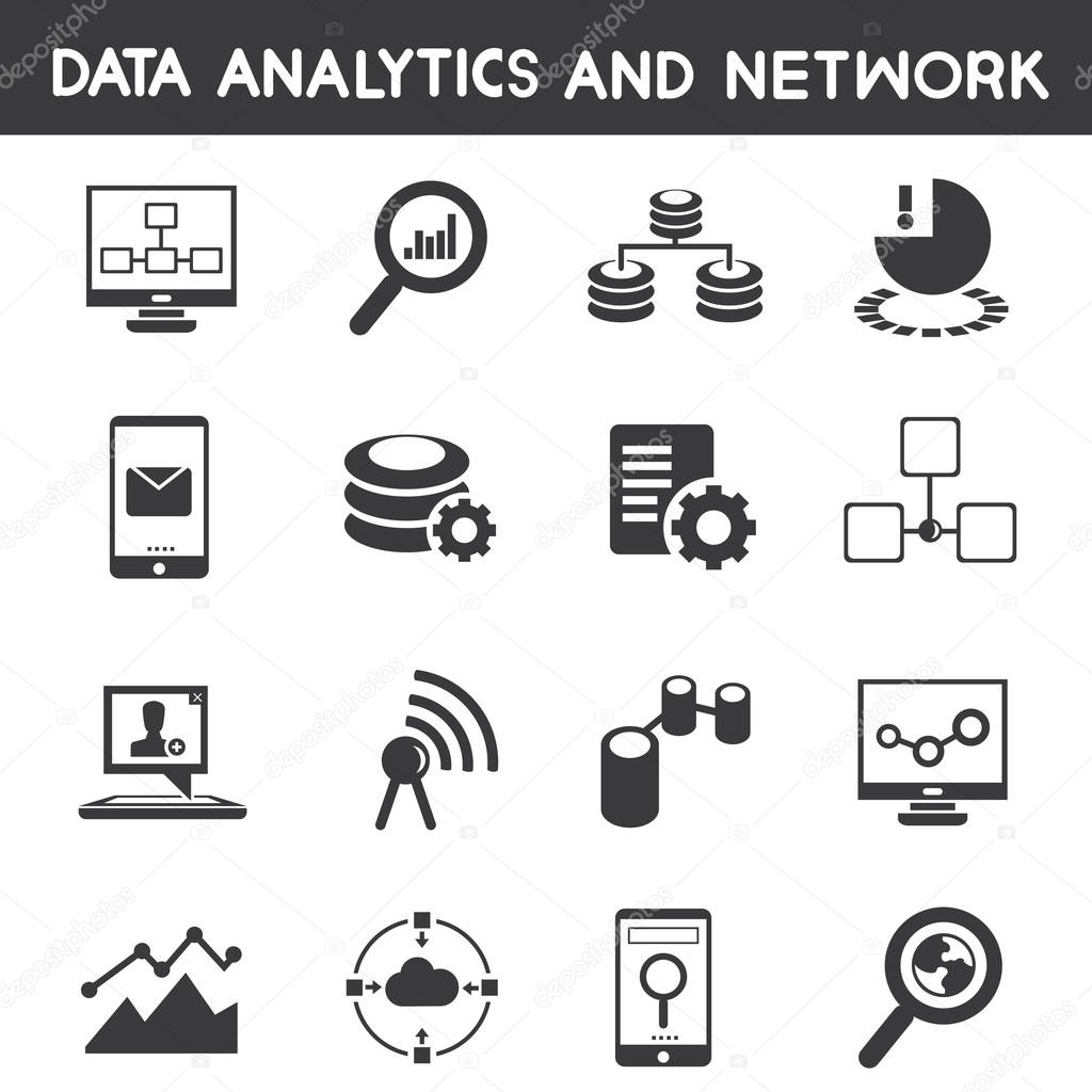 data analytics, network and communication concept icons