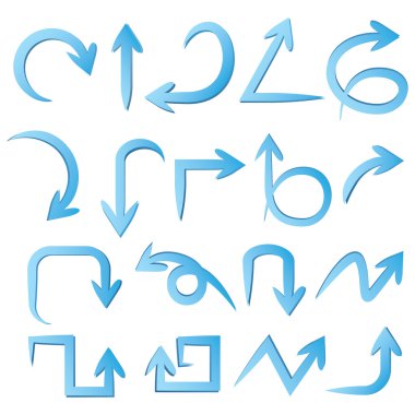 eğri mavi ve beyaz arka plan üzerinde ok simgelerini doodle