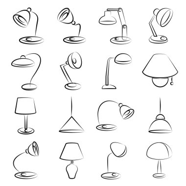 16 elle çizilmiş tablo lamba simgeler kümesi