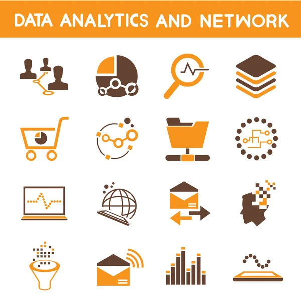 데이터 분석, 네트워크 및 통신 아이콘 — 스톡 벡터