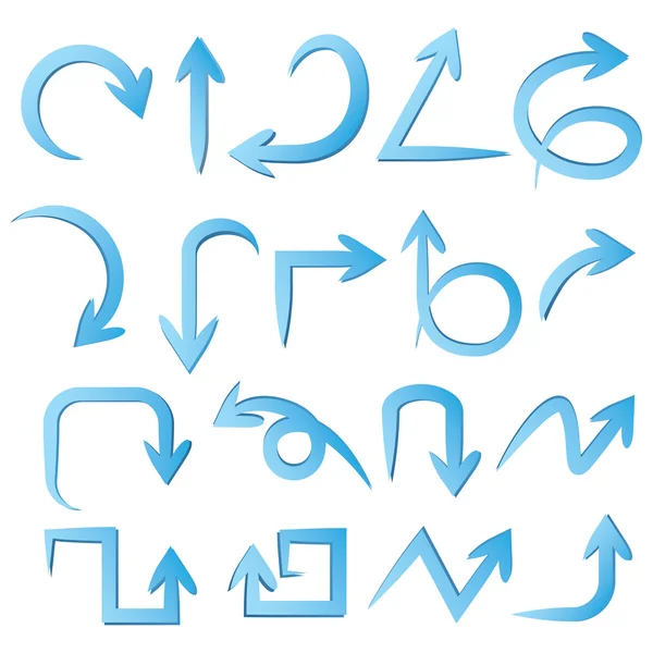 Iconos de flecha de curva azul y garabato sobre fondo blanco — Vector de stock