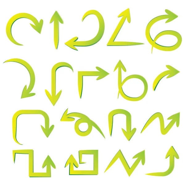 绿色曲线和涂鸦白色背景上的箭头图标 — 图库矢量图片