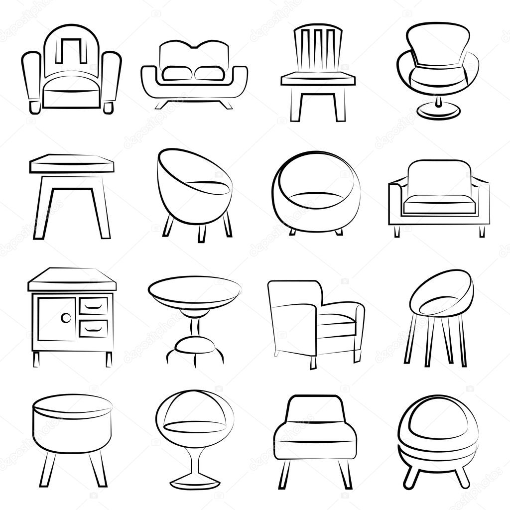 set of 16 hand drawn sofa and furniture icons