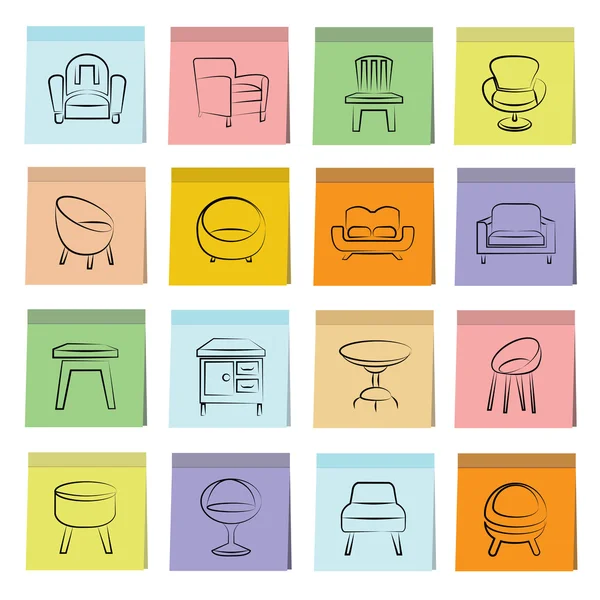 Ilustração Vetorial Ícones Cadeira — Vetor de Stock