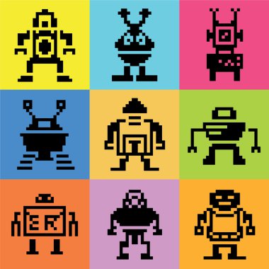 renk piksel robot koleksiyonu renkli arka planda