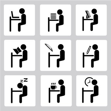 Office çalışma Icons set, set oturan