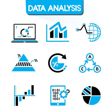 veri çözümleme simgeleri, verileri grafik simgeleri mavi renk teması ayarla.