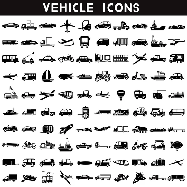 100 Vehicles Set Vehicles Transportation Set Car Set Ship Set — Stock Vector