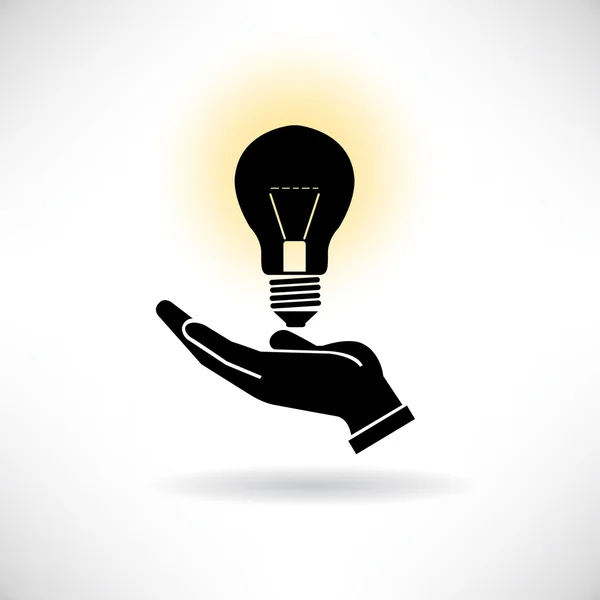 電球の概念 アイデアの光を持っている手 — ストックベクタ