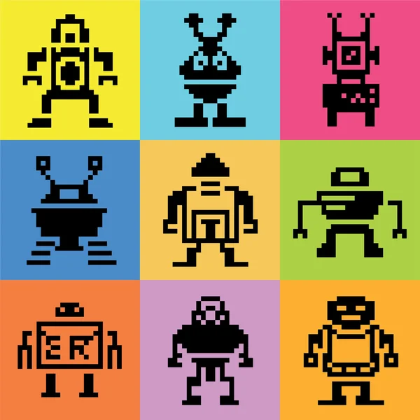 Farbpixel Roboter Sammlung Buntem Hintergrund — Stockvektor