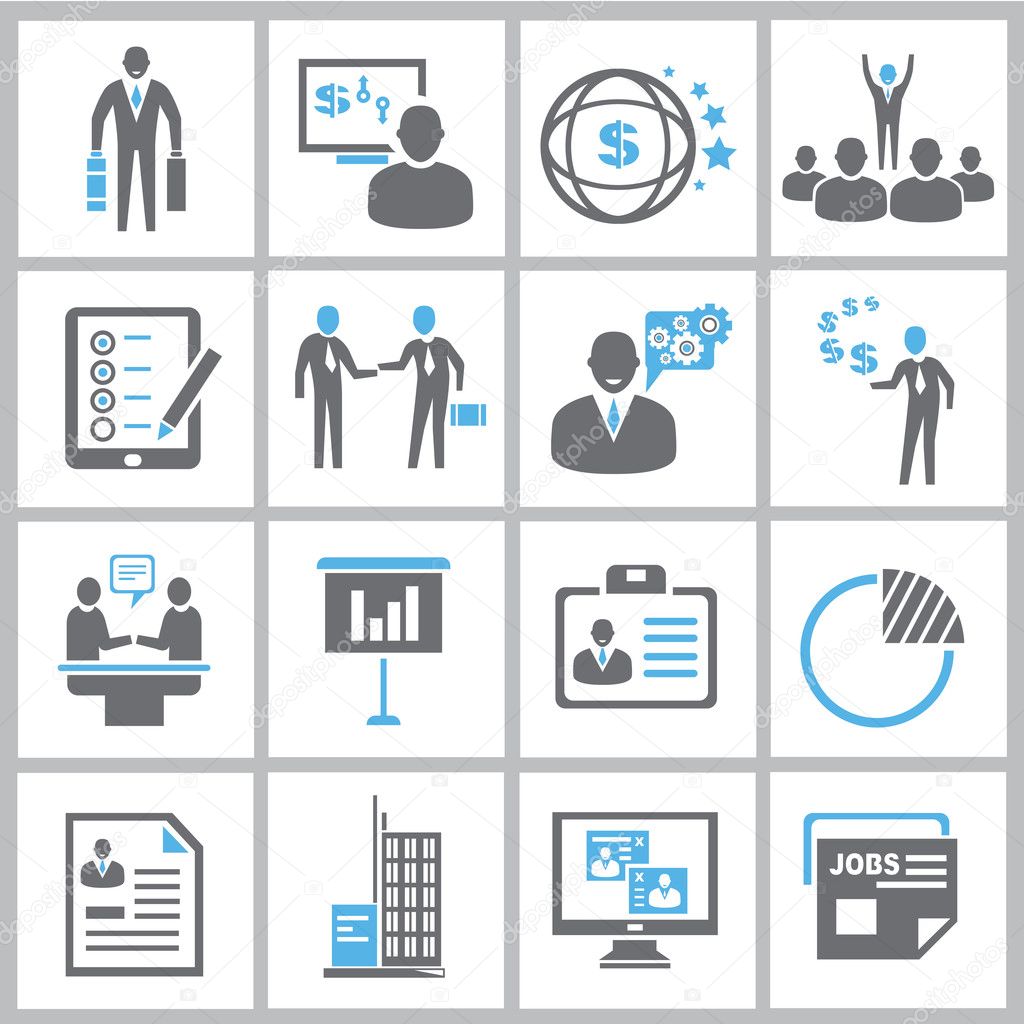business solution and business management icons set, vector