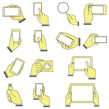 El tutarak mobil akıllı telefon seti, siyah renk teması, karikatür tarzı