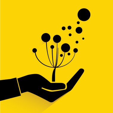 Elini tut çiçek sarı zemin üzerine