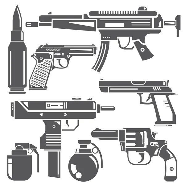 Beyaz Arka Plan Üzerinde Silah Silah Icons Set — Stok Vektör