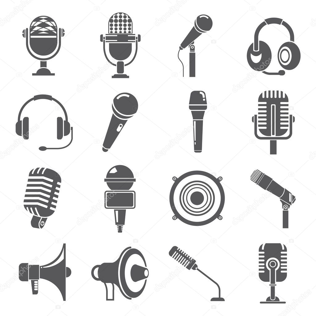 microphone and loudspeaker icons set