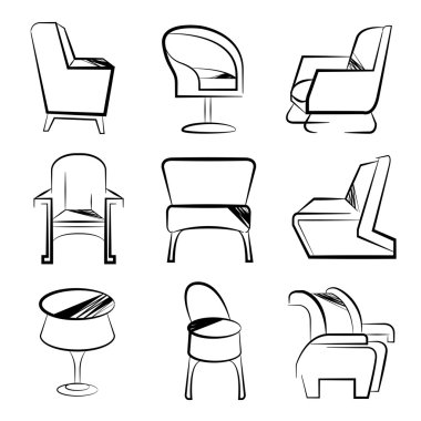 elle çizilmiş ve kanepe simgeler kroki