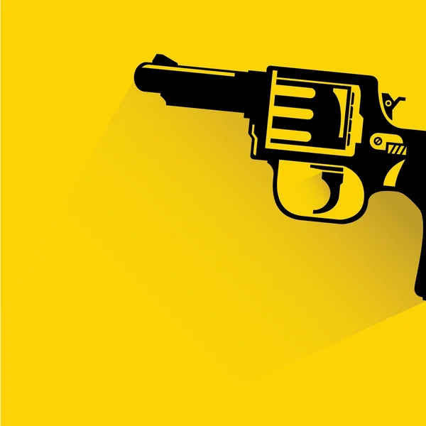 左轮手枪枪在黄色背景在平和阴影样式 — 图库矢量图片