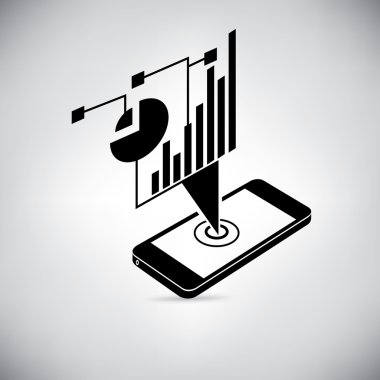 İş konsepti. Grafikli akıllı telefonun vektör illüstrasyonu