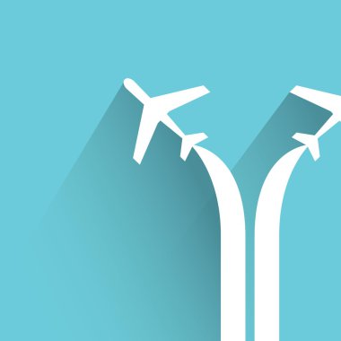 Uçak, mavi arka plan, düz ve gölge Tema