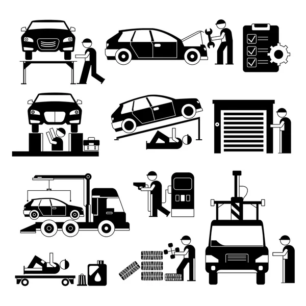 Vector Ilustración Del Conjunto Reparación Automóviles — Vector de stock