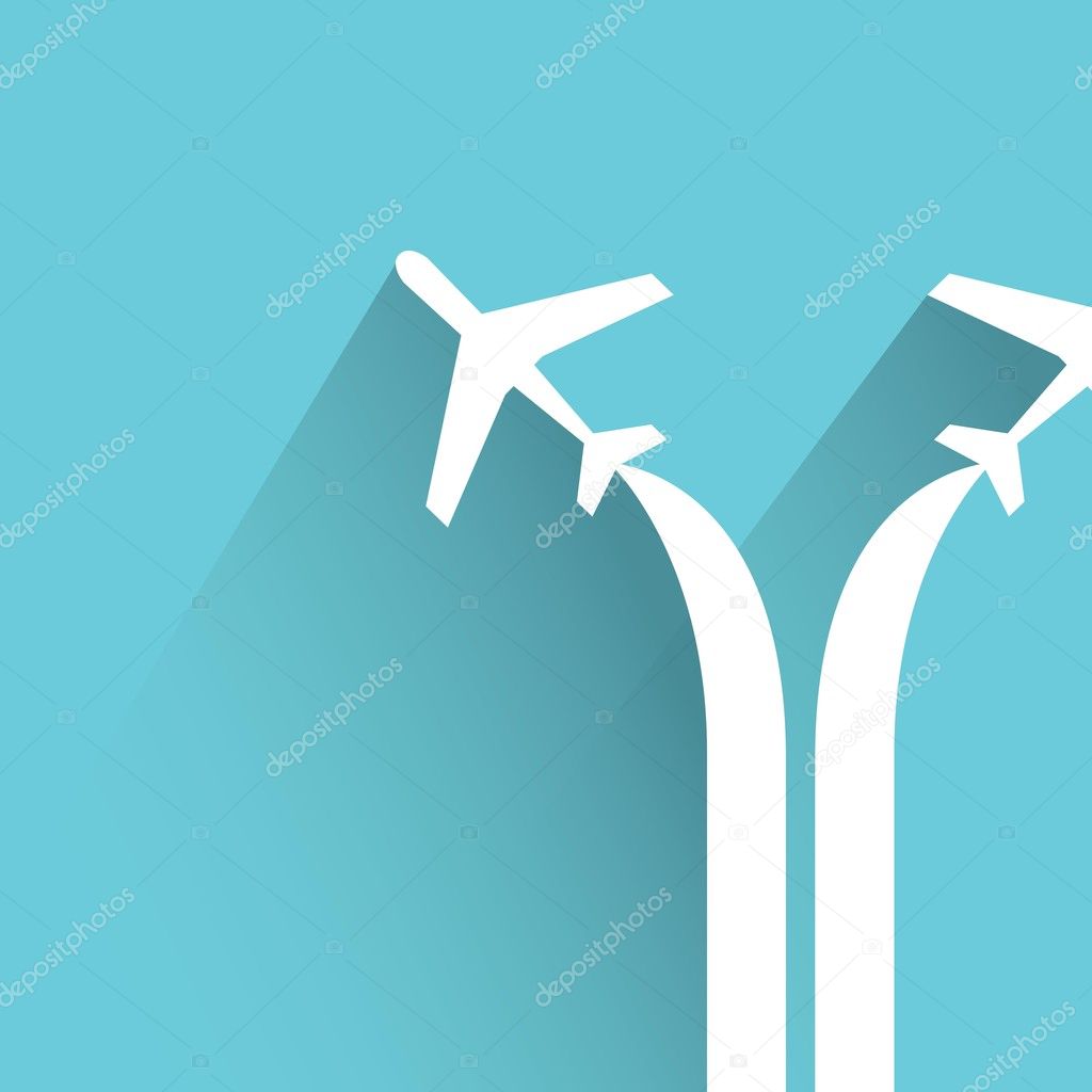 plane, blue background, flat and shadow theme