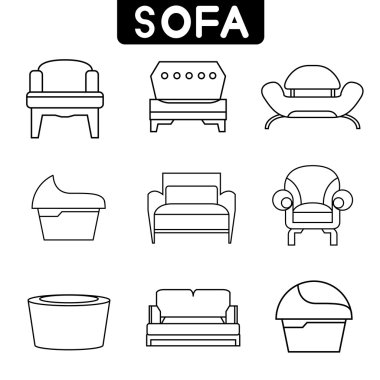 kanepe ve sandalye simgeleri çizgi vektör seti
