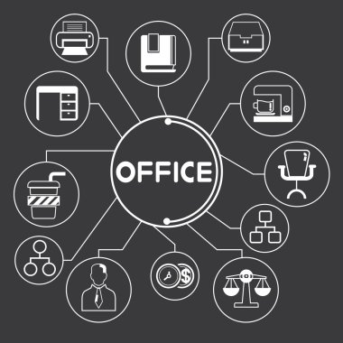 Organizasyon ve office bilgi grafiği siyah arka plan kaynağı
