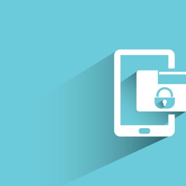 Mobil güvenlik, akıllı telefon veri güvenliği, mavi arka plan, düz ve Tema gölge