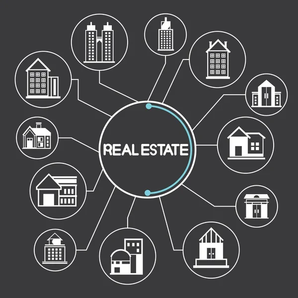 Real Estate Building Info Graphic Black Background — Stock Vector