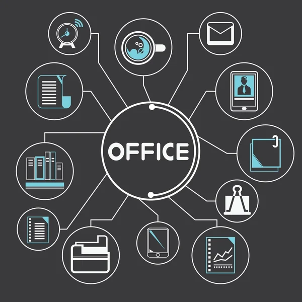 Informationsgrafik Für Organisation Und Bürobedarf Auf Schwarzem Hintergrund — Stockvektor