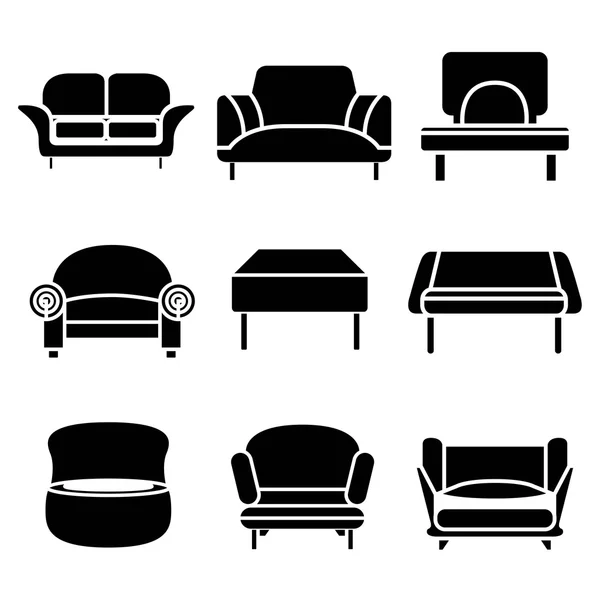 ソファと椅子のアイコンセット — ストックベクタ