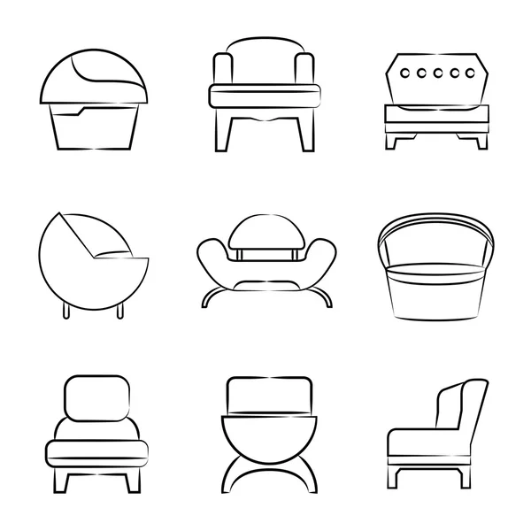Ícones Sofá Sofá Esboço Conjunto Ícones Cadeira Conceito Design Interiores — Vetor de Stock