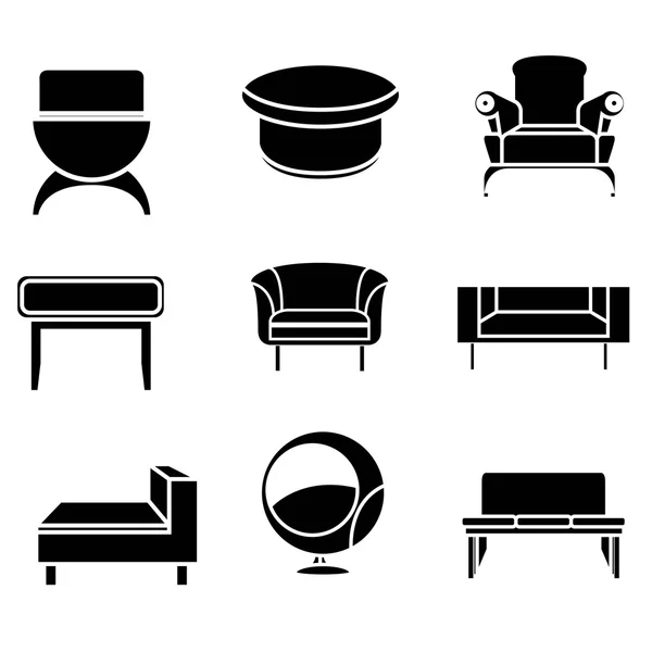 Ensemble Icônes Canapé Chaise — Image vectorielle