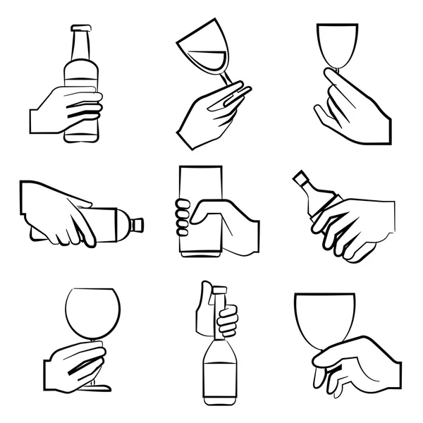 Hand Hält Glas Skizziert Handzeichen — Stockvektor