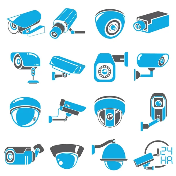 Cctv Security Camera Icons Blue Theme — Stock Vector