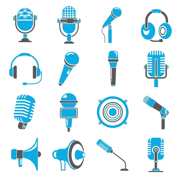 Icônes Microphone Ensemble Icônes Bleues — Image vectorielle